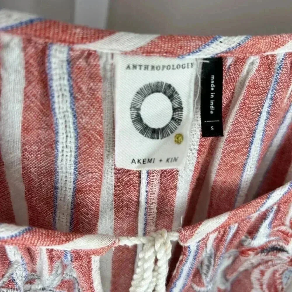 Anthropologie Akemi +Kin Audria Linen Size Small Striped Boho Blouse Top